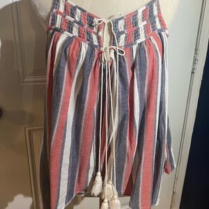 Flowy Red, White and Navy Striped Cami Top with Tassels